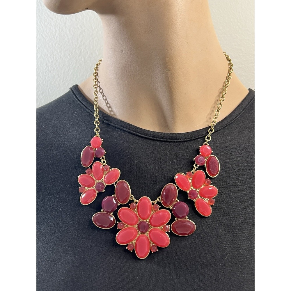 Kate Spade New York Red Enamel Flower Statement Bib Necklace 16-19 Inch Coquette